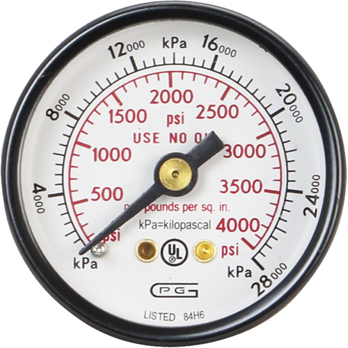Pressure Gauges, 1-1/2" , 0 - 4000 psi, Back Mount, Analogue The Estey Group