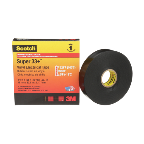 Ruban isolant en vinyle Super 33+ Scotch, 19 mm (3/4") x 33 m (108'), Noir, 7 mils The Estey Group