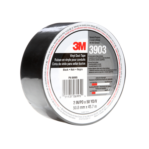 3903 Vinyl Duct Tape, 1245 mm (49") W x 46 m (151') L, 6.5 mils, Black The Estey Group