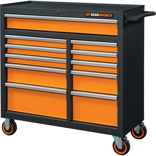 Armoire roulante pour outils s&eacute;rie GSX, 11 tiroirs, 41" la x 18-1/5" p x 41-1/2" h, Noir/Orange The Estey Group