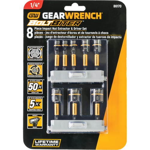 Bolt Biter Nut Extractor & Driver Set, 8 Pcs., Non Magnetic, Metric & Imperial The Estey Group