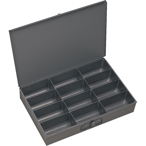 Compartment Scoop Boxes, Steel, 12 Slots, 13 3/8" W x 9-1/4" D x 2" H, Grey The Estey Group