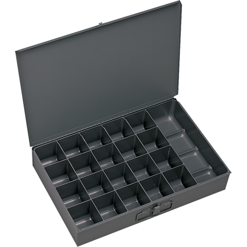 Compartment Scoop Boxes, Steel, 21 Slots, 13-3/8" W x 9-1/4" D x 2" H, Grey The Estey Group