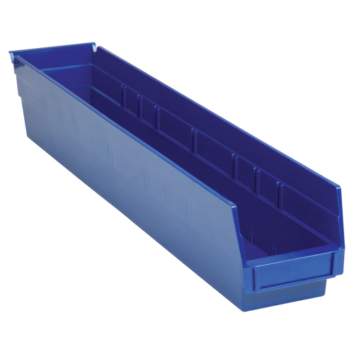 Shelf Bins, 4-1/8" W x 4" H x 23-5/8" D, Blue, 50 lbs. Capacity The Estey Group
