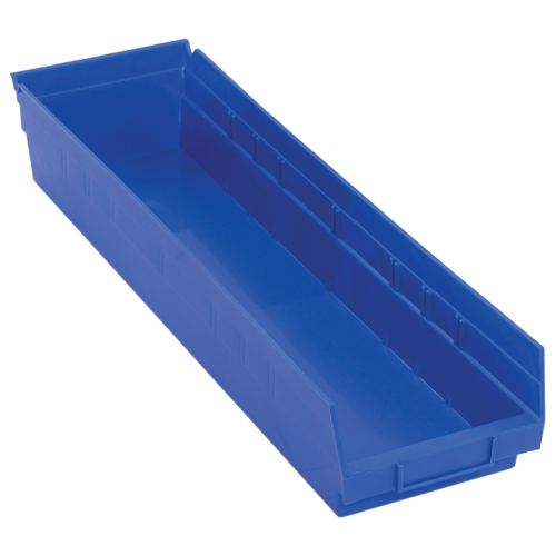 Shelf Bins, 6-5/8" W x 4" H x 23-5/8" D, Blue, 50 lbs. Capacity The Estey Group