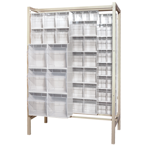 Syst&egrave;me de stockage &agrave; glissi&egrave;re &agrave; bacs basculants autonome, 51-1/4" la x 26" p x 77" h, 101 tiroirs The Estey Group