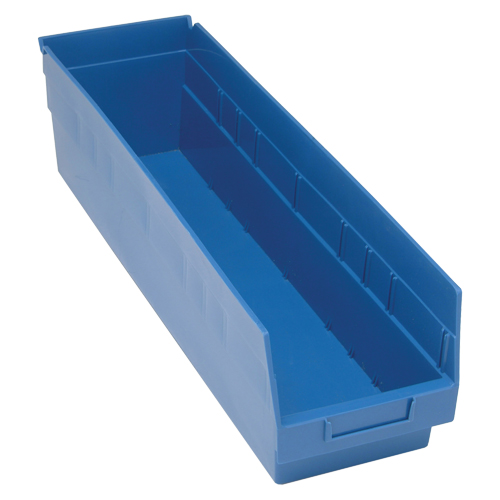 Store More Plastic Shelf Bins, 6-5/8" W x 6" H x 23-5/8" D, Blue, 90 lbs. Capacity The Estey Group