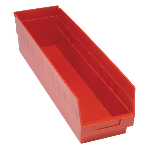 Store More Plastic Shelf Bins, 6-5/8" W x 6" H x 23-5/8" D, Red, 90 lbs. Capacity The Estey Group