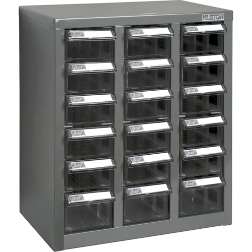 KPC-600 Parts Cabinet, Galvanized Steel, 18 Drawers, 13-9/10" x 8-7/10" x 16-3/10", Grey The Estey Group