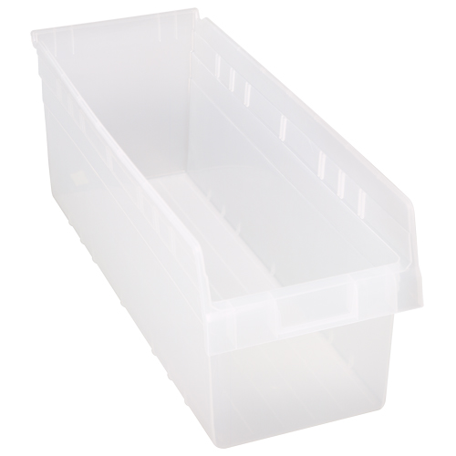 Store-Max Shelf Bins, 8-3/8" W x 8" H x 23-5/8" D, Clear, 68 lbs. Capacity The Estey Group