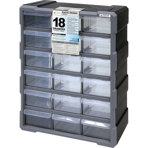 Drawer Cabinet, Plastic, 18 Drawers, 15" x 6-1/4" x 18-3/4", Black The Estey Group