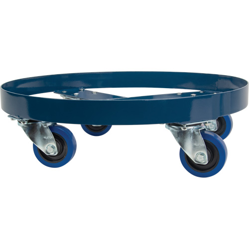 Chariot pour baril, Acier, Capacit&eacute;e 1400 lb, Diam&egrave;tre 24", Roue en &eacute;lastique bleu The Estey Group