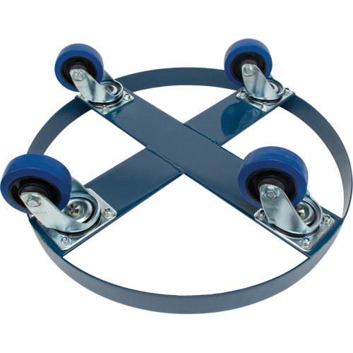 Chariot pour baril, Acier, Capacit&eacute;e 1400 lb, Diam&egrave;tre 24", Roue en &eacute;lastique bleu The Estey Group