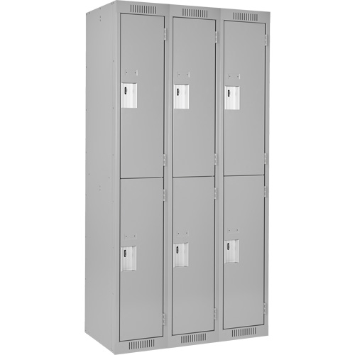 Clean Line Lockers, 2 -tier, Bank of 3, 36" x 18" x 72", Steel, Grey, Rivet (Assembled) The Estey Group