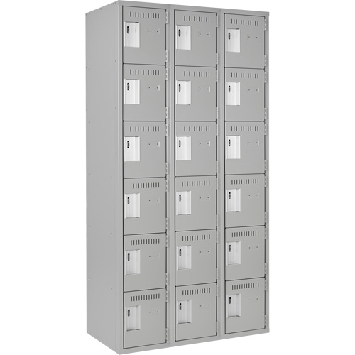 Clean Line Lockerettes, 6 -tier, Bank of 3, 36" x 18" x 72", Steel, Grey, Rivet (Assembled) The Estey Group