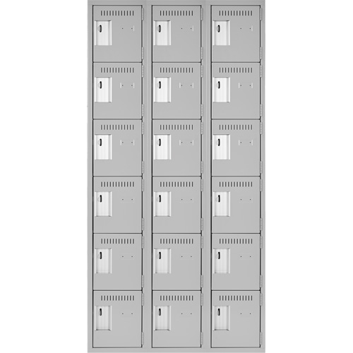 Clean Line Lockerettes, 6 -tier, Bank of 3, 36" x 18" x 72", Steel, Grey, Rivet (Assembled) The Estey Group