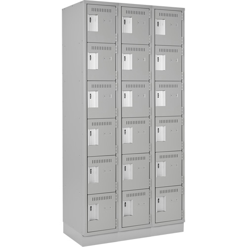 Clean Line Lockerette, 6 -tier, Bank of 3, 36" x 18" x 76", Steel, Grey, Rivet (Assembled) The Estey Group