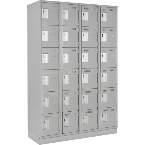 Clean Line Lockerette, 6 -tier, Bank of 4, 48" x 18" x 76", Steel, Grey, Rivet (Assembled) The Estey Group