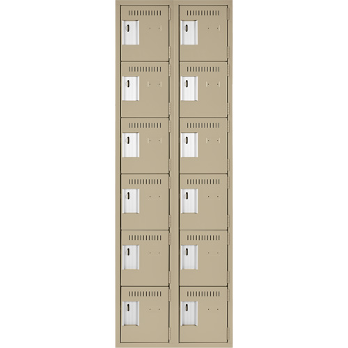 Clean Line Lockerette, 6 -tier, Bank of 2, 24" x 18" x 72", Steel, Beige, Rivet (Assembled) The Estey Group