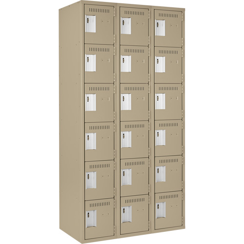 Clean Line Lockerette, 6 -tier, Bank of 3, 36" x 18" x 72", Steel, Beige, Rivet (Assembled) The Estey Group