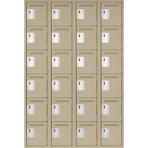 Clean Line Lockerette, 6 -tier, Bank of 4, 48" x 18" x 72", Steel, Beige, Rivet (Assembled) The Estey Group
