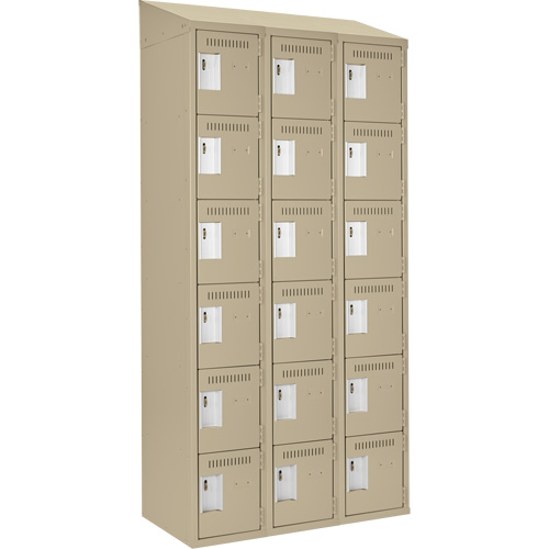 Clean Line Lockerette, 6 -tier, Bank of 3, 36" x 18" x 78", Steel, Beige, Rivet (Assembled) The Estey Group