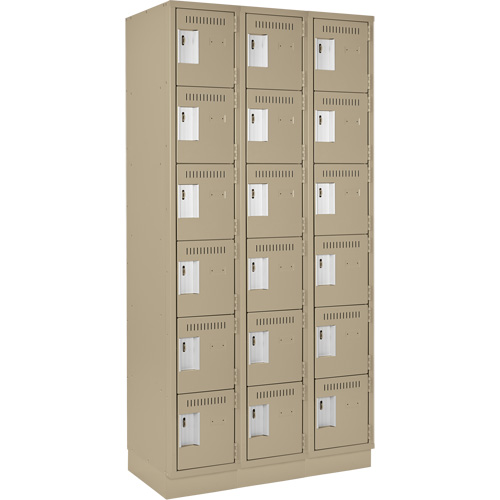 Clean Line Lockerette, 6 -tier, Bank of 3, 36" x 18" x 76", Steel, Beige, Rivet (Assembled) The Estey Group