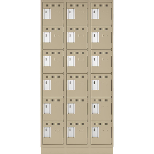 Clean Line Lockerette, 6 -tier, Bank of 3, 36" x 18" x 76", Steel, Beige, Rivet (Assembled) The Estey Group