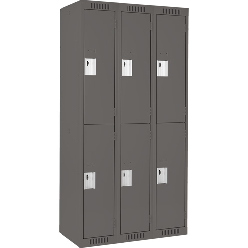 Clean Line Lockers, 2 -tier, Bank of 3, 36" x 18" x 72", Steel, Charcoal, Rivet (Assembled) The Estey Group