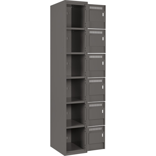 Clean Line Lockerette, 6 -tier, Bank of 4, 48" x 18" x 72", Steel, Charcoal, Rivet (Assembled) The Estey Group