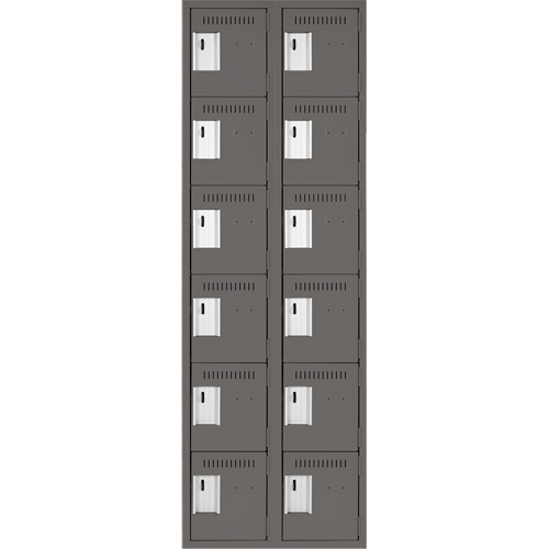 Clean Line Lockerette, 6 -tier, Bank of 2, 24" x 18" x 72", Steel, Charcoal, Rivet (Assembled) The Estey Group