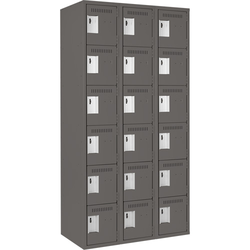 Clean Line Lockerette, 6 -tier, Bank of 3, 36" x 18" x 72", Steel, Charcoal, Rivet (Assembled) The Estey Group