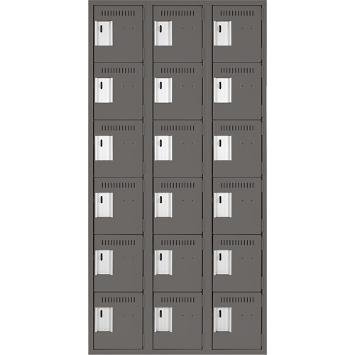 Clean Line Lockerette, 6 -tier, Bank of 3, 36" x 18" x 72", Steel, Charcoal, Rivet (Assembled) The Estey Group