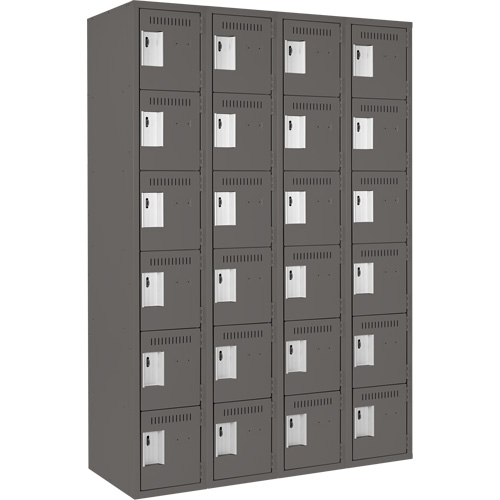 Clean Line Lockerette, 6 -tier, Bank of 4, 48" x 18" x 72", Steel, Charcoal, Rivet (Assembled) The Estey Group