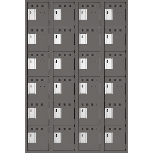 Clean Line Lockerette, 6 -tier, Bank of 4, 48" x 18" x 72", Steel, Charcoal, Rivet (Assembled) The Estey Group