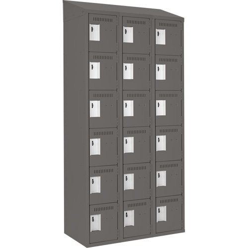 Clean Line Lockerette, 6 -tier, Bank of 3, 36" x 18" x 78", Steel, Charcoal, Rivet (Assembled) The Estey Group