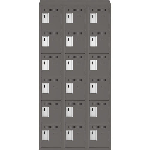 Clean Line Lockerette, 6 -tier, Bank of 3, 36" x 18" x 78", Steel, Charcoal, Rivet (Assembled) The Estey Group
