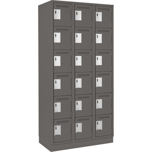 Clean Line Lockerette, 6 -tier, Bank of 3, 36" x 18" x 76", Steel, Charcoal, Rivet (Assembled) The Estey Group