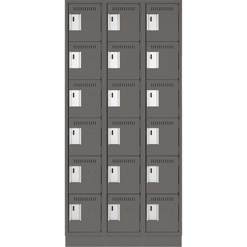 Clean Line Lockerette, 6 -tier, Bank of 3, 36" x 18" x 76", Steel, Charcoal, Rivet (Assembled) The Estey Group