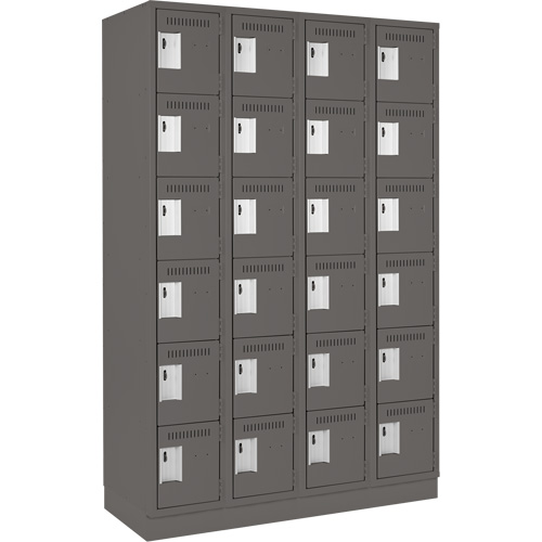 Clean Line Lockerette, 6 -tier, Bank of 4, 48" x 18" x 76", Steel, Charcoal, Rivet (Assembled) The Estey Group