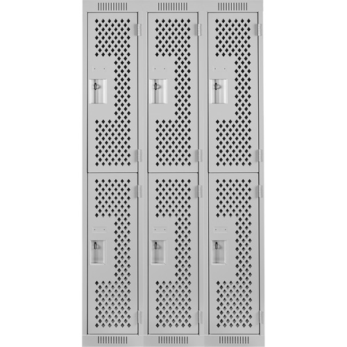 Casiers Clean Line, 2 niveaux, Bloc de 3, 36" x 12" x 72", Acier, Gris, Rivet (assembl&eacute;), Perfor&eacute; The Estey Group