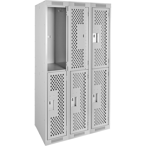 Casiers Clean Line, 2 niveaux, Bloc de 3, 36" x 12" x 72", Acier, Gris, Rivet (assembl&eacute;), Perfor&eacute; The Estey Group