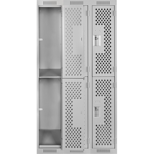Casiers Clean Line, 2 niveaux, Bloc de 3, 36" x 12" x 72", Acier, Gris, Rivet (assembl&eacute;), Perfor&eacute; The Estey Group