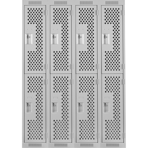 Casiers Clean Line, 2 niveaux, Bloc de 4, 48" x 15" x 72", Acier, Gris, Rivet (assembl&eacute;), Perfor&eacute; The Estey Group