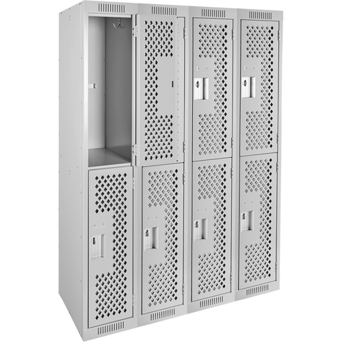 Casiers Clean Line, 2 niveaux, Bloc de 4, 48" x 15" x 72", Acier, Gris, Rivet (assembl&eacute;), Perfor&eacute; The Estey Group