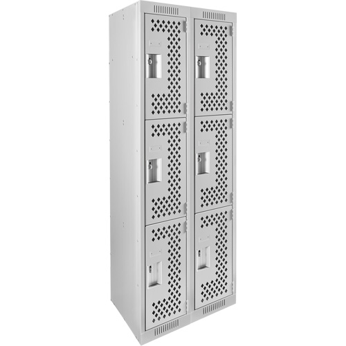 Clean Line Lockers, 3 -tier, Bank of 2, 24" x 12" x 72", Steel, Grey, Rivet (Assembled), Perforated The Estey Group