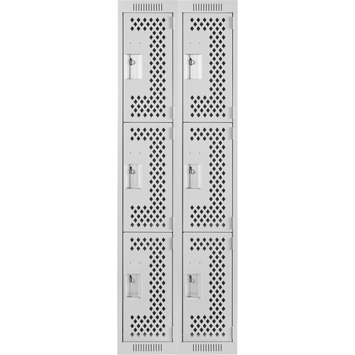 Clean Line Lockers, 3 -tier, Bank of 2, 24" x 12" x 72", Steel, Grey, Rivet (Assembled), Perforated The Estey Group