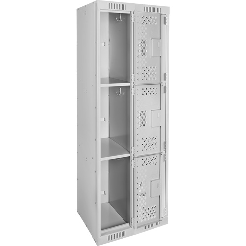 Clean Line Lockers, 3 -tier, Bank of 2, 24" x 12" x 72", Steel, Grey, Rivet (Assembled), Perforated The Estey Group
