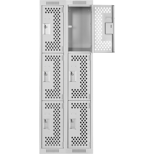 Clean Line Lockers, 3 -tier, Bank of 2, 24" x 12" x 72", Steel, Grey, Rivet (Assembled), Perforated The Estey Group