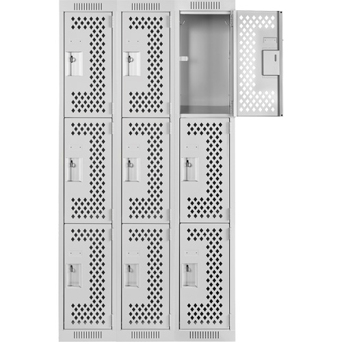 Casiers Clean Line, 3 niveaux, Bloc de 3, 36" x 12" x 72", Acier, Gris, Rivet (assembl&eacute;), Perfor&eacute; The Estey Group